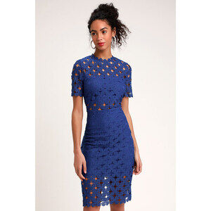 Lulus Heartfelt Royal Blue Lace Bodycon Midi Dress - Size XS